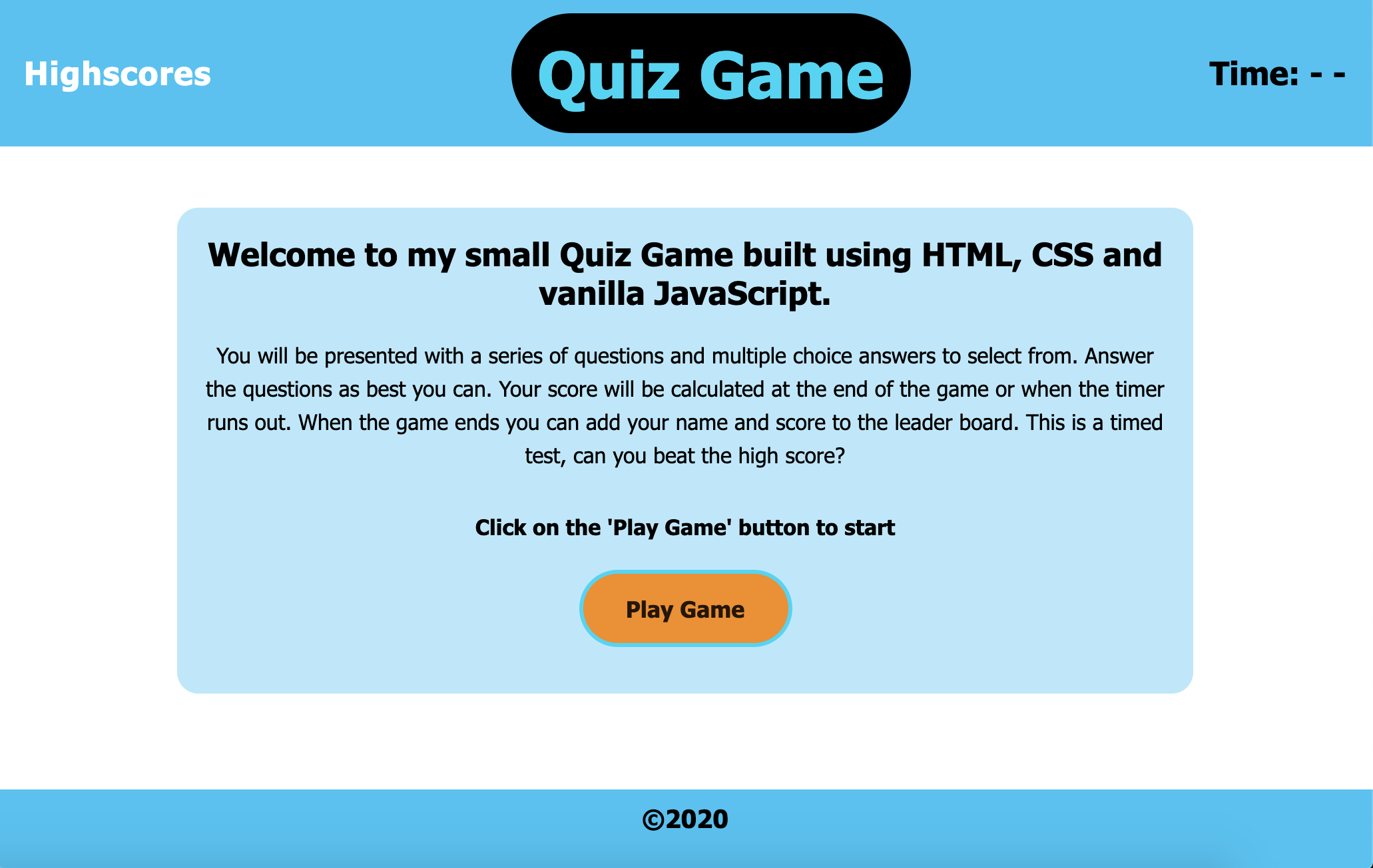 quiz game landing